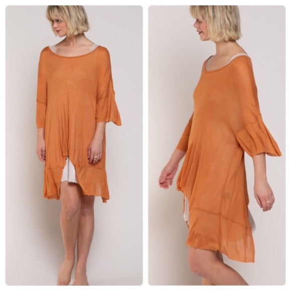 POL Semi Sheer Orange Oversized Lightweight Tunic Top in Burnt Orange - Picture 3 of 13